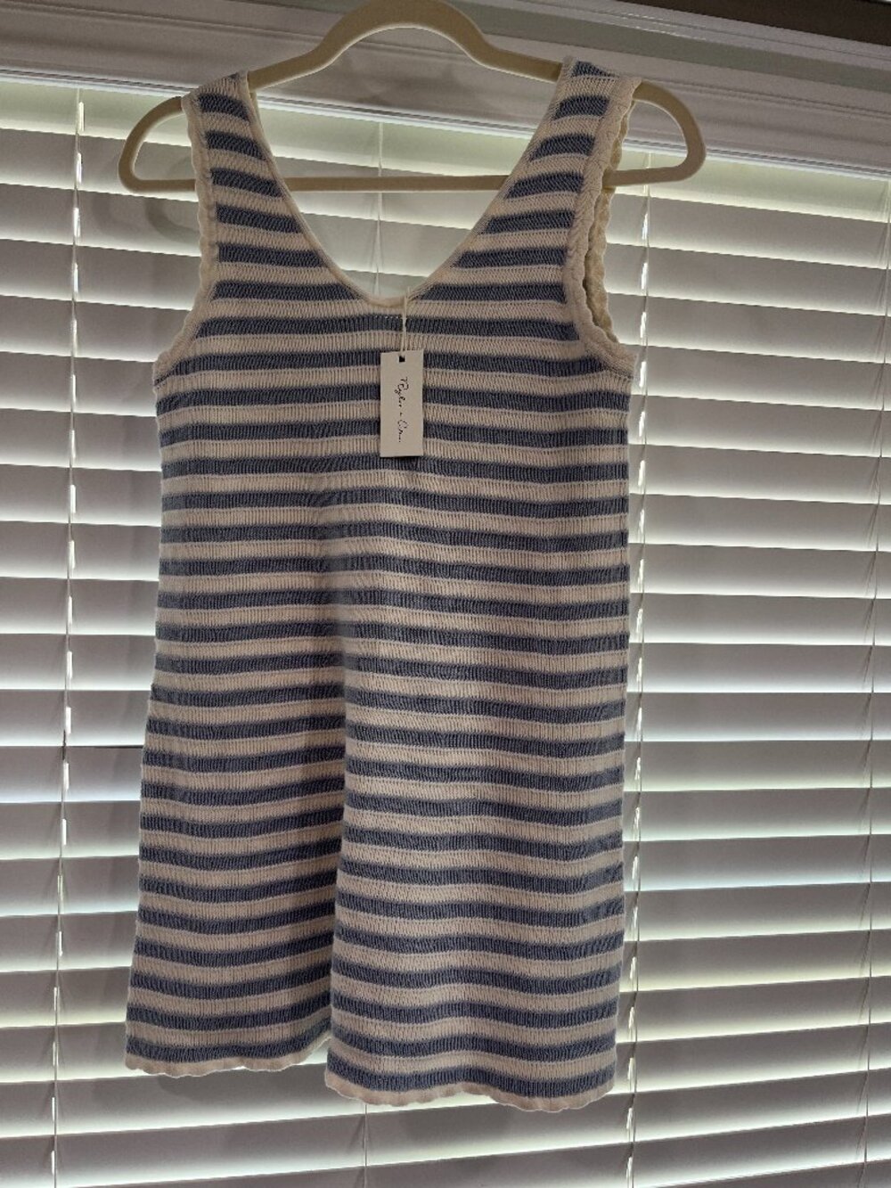 Girl - 10Y - NWT Rylee + Cru Teen Crochet Mini Tank Dress in Blue Stripe